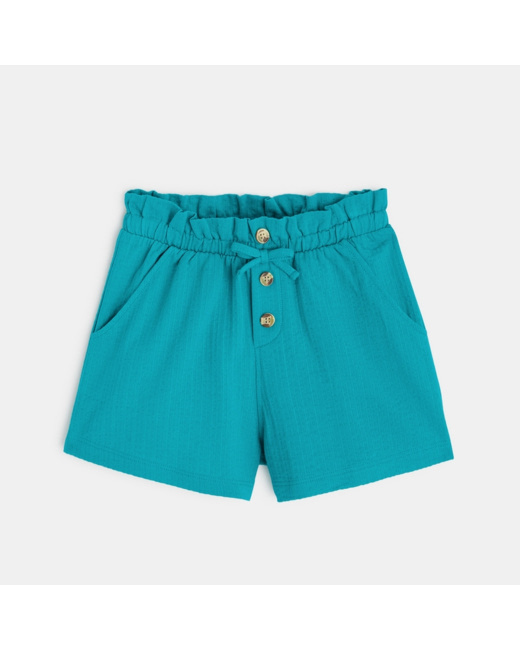 Short taille haute uni bleu fille