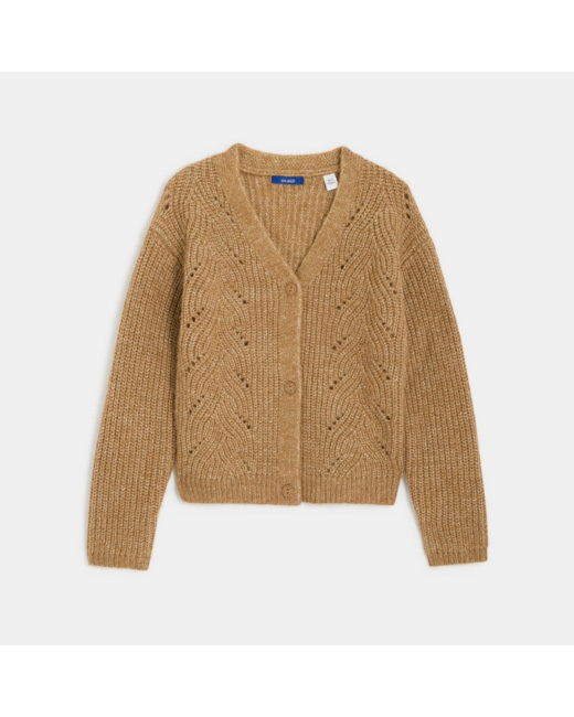 Gilet torsadé col V marron fille