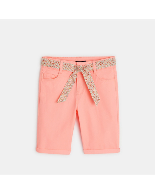 Bermuda en toile et ceinture ruban rose fille
