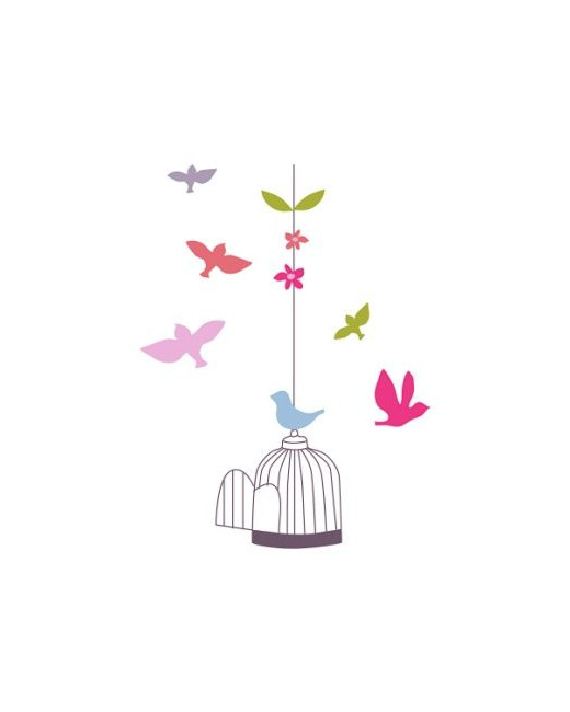 Sticker geant cage et oiseaux chambre fille 