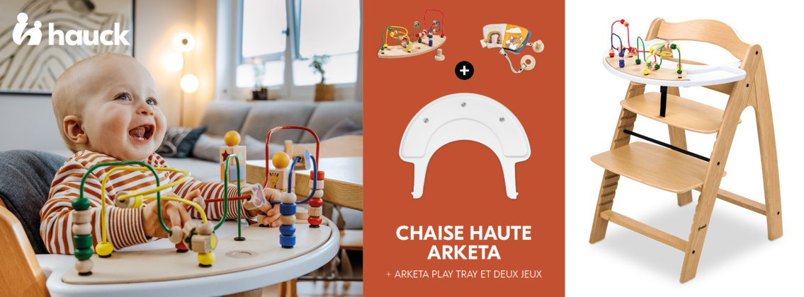 Baby Test Chaise haute Arketa avec plateau de jeu et accessoires Hauck
