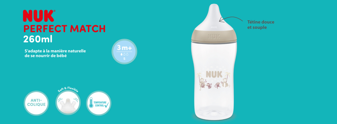 Baby Test Biberon Perfect Match 260ml 3m+ Singe NUK