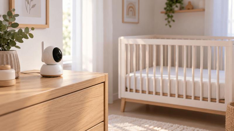Babyphone vidéo installé dans une chambre de bébé
