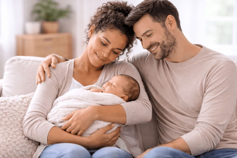 Parents tenant leur nouveau-né à la maison après la naissance