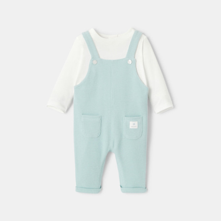Salopette en coton nid d'abeille avec t-shirt intégré naissance