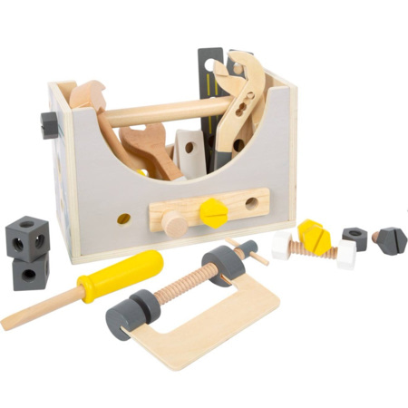 Boîte à Outils Deluxe En Bois Small Foot - 30 Pièces, Marteau, Scie, Tournevis, à Partir De 6 Ans