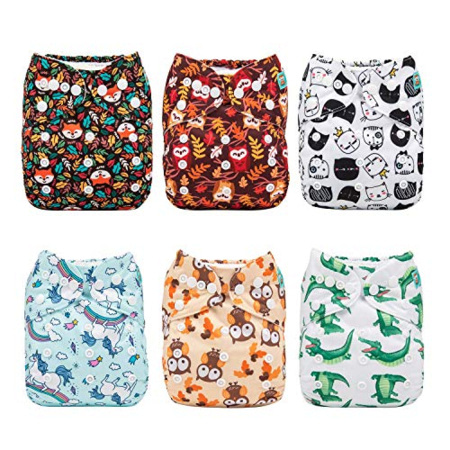 ALVABABY Lot de 6 Couches réutilisables lavables en tissu + 12 inserts
