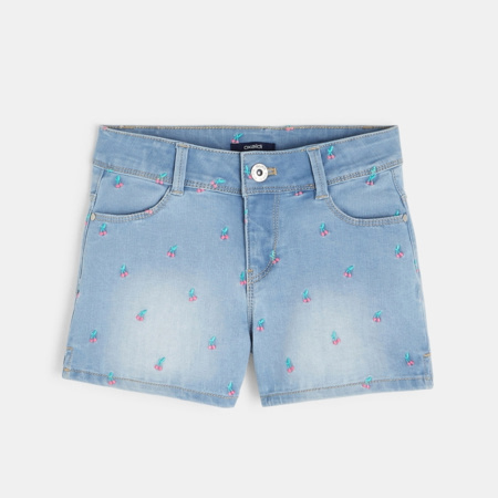 Short Jean Fille - Taille Élastique Brodée Fleur - Pantalon Sport Confy - 164