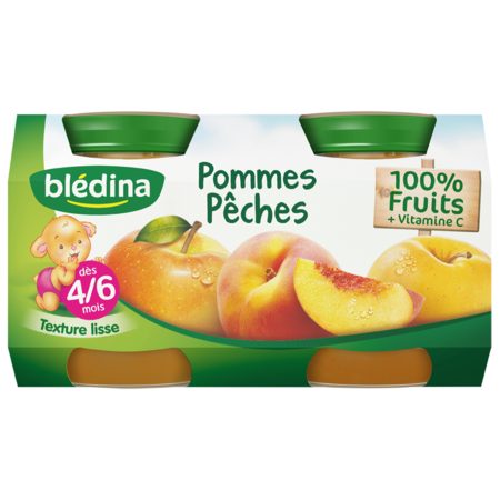 Compote bébé dès 4-6 mois pommes bananes Bledina 4x130g sur