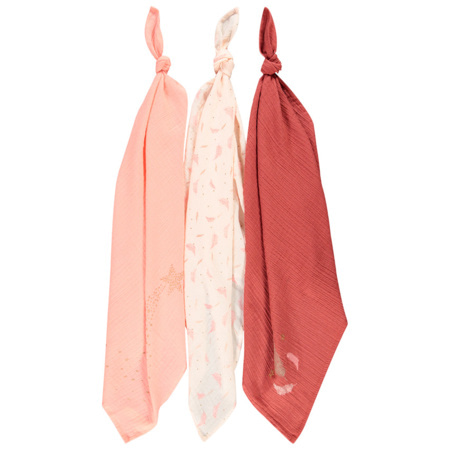 Avis Lot de 3 langes en gaze de coton motif plumes PREMAMAN 1