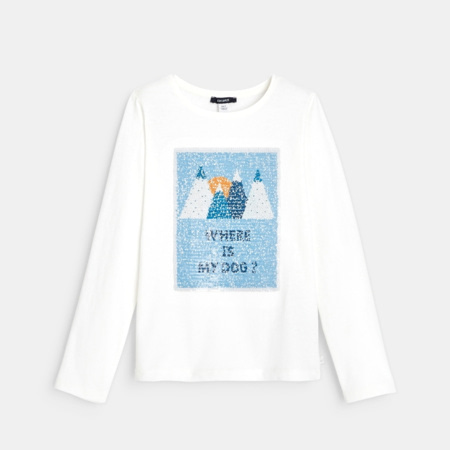 Avis T-shirt sequins magiques chien blanc fille OKAIDI 1