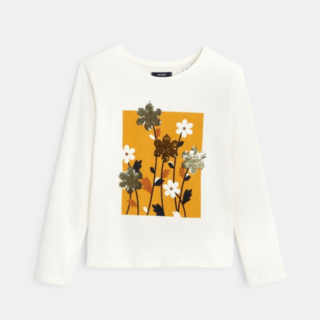 Avis T-shirt manches longues à fleurs et sequins blanc fille OKAIDI 2