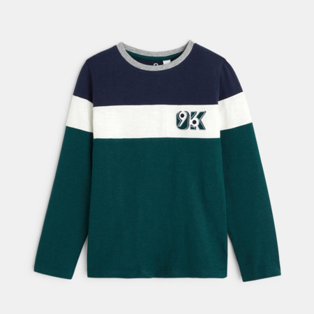 Avis T-shirt tricolore à larges rayures OK96 vert garçon OKAIDI 2