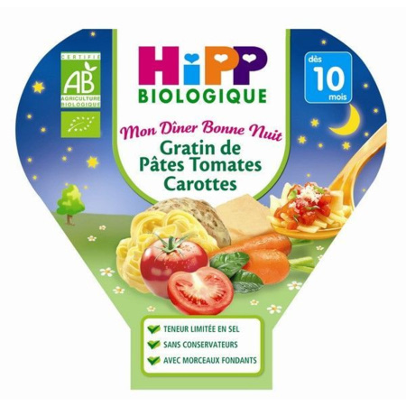 Mon Dîner Bonne Nuit : Gratin de pâtes, tomates, carottes HIPP 1