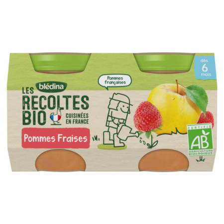 Compotes Les Récoltes Bio - Pommes Fraises BLEDINA 1