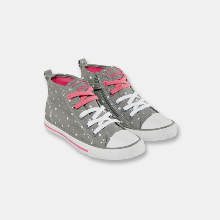 Baskets toile toiles lacets et zip grises fille OKAIDI