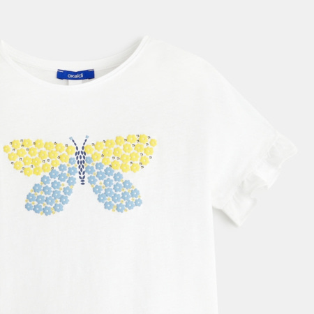 Avis T-shirt papillon fleurs relief blanc fille OKAIDI 3