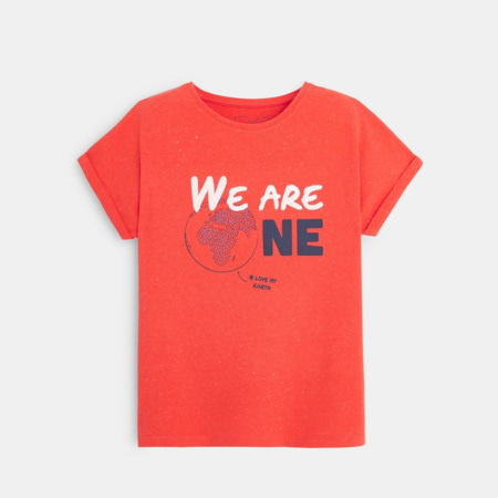 T shirt 60 en coton recycl WE ARE ONE orange fille OKAIDI