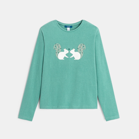 Avis T-shirt motif écureuil turquoise Fille OKAIDI 1