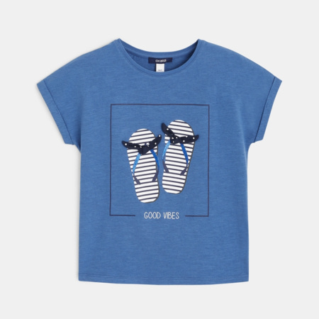 T shirt col rond motif tong turquoise fille OKAIDI Comparateur