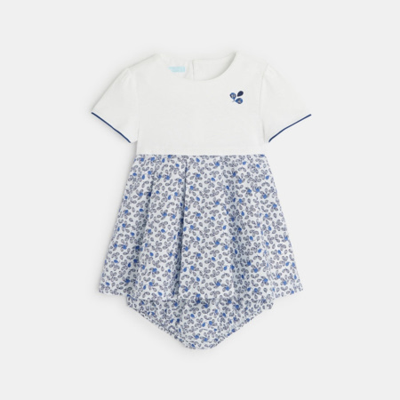 Robe bimatière imprimé floral bébé fille OBAÏBI 1