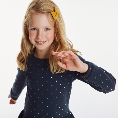 Robe-pull Okaïdi Taille 116 (6 Ans) - Maille Avec étoiles Et Lurex - Occasion Très Bon état - Manches Courtes