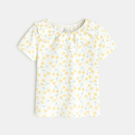 Avis T-shirt col volanté maille fantaisie jaune OBAÏBI 1