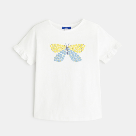 Avis T-shirt papillon fleurs relief blanc fille OKAIDI 1