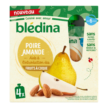 Blédina Gourdes Purée Fruits Et Amande Poire Amande - Dès 6 Mois - Lot De 16 Gourdes 85g