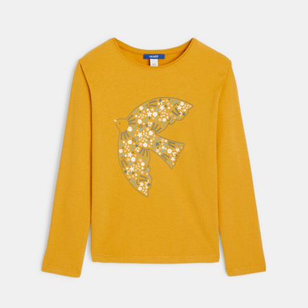 Avis T-shirt manches longues motif colombe jaune fille OKAIDI 1