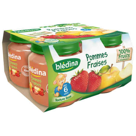 Blédina Compote bébé 4 mois Pommes fraises 4x100g 400g 