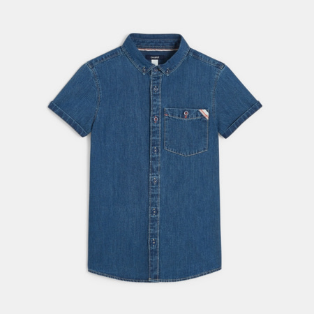 Chemise Manches Courtes Garçon MANTARAY - Âge 8 Ans, Bleu à Carreaux Multicolores - Coton Neuve Sans étiquette