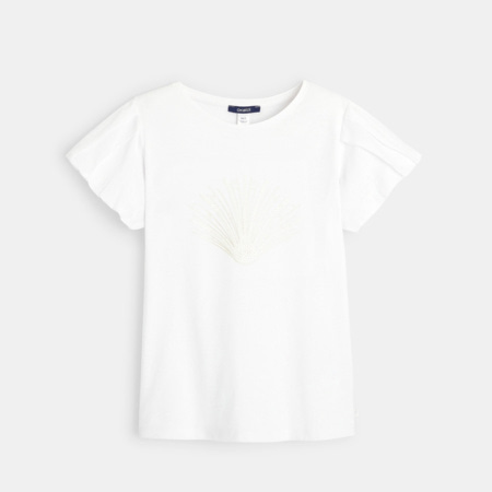 Avis T-shirt manches plissées motif sequin blanc fille OKAIDI 1