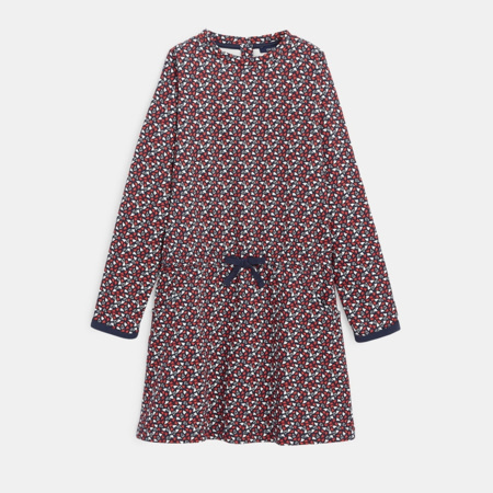 Robe midi chemise en coton écrue et bleue imprimée à coupe droite