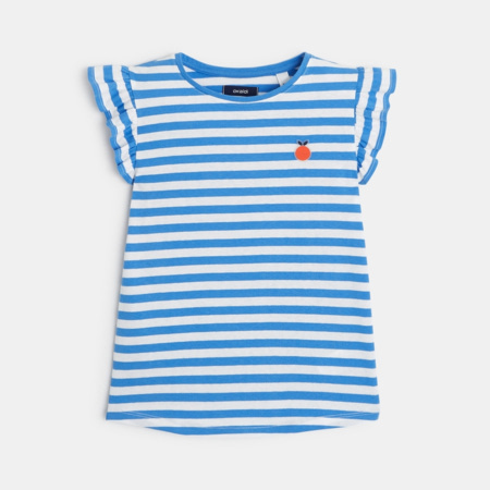 Avis T-shirt rayé à manches volantées bleu fille OKAIDI 1