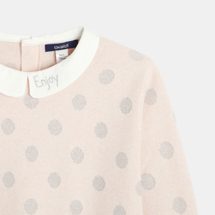 Avis Pull à pois irisés et col Claudine rose fille OKAIDI 2