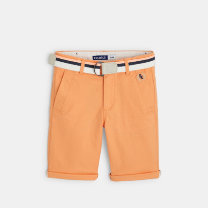 Avis Bermuda ceinturé en toile effet piqué orange garçon OKAIDI 1
