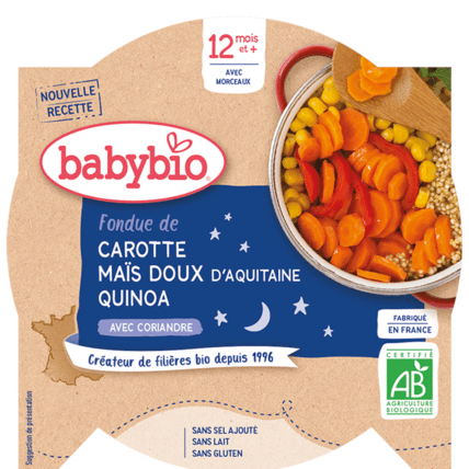 Avis Bonne Nuit Fondue de Carotte Maïs doux d'Aquitaine & Quinoa à la Coriandre Babybio 1