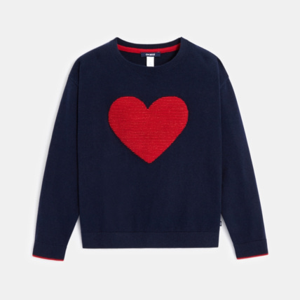 Avis Pull en maille fine motif cœur bleu fille OKAIDI 2