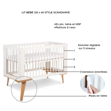 Avis Ensemble commode à langer et lit bébé style scandinave SOFIE Mon Mobilier Design 2