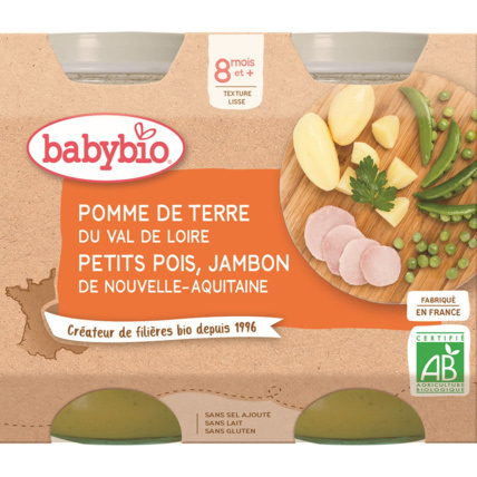 Avis Pomme de terre du Centre-Val de Loire Petits pois Jambon de Nouvelle-Aquitaine 200g Babybio 1