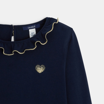 Avis T-shirt brodé coeur à col collerette bleu fille OKAIDI 2