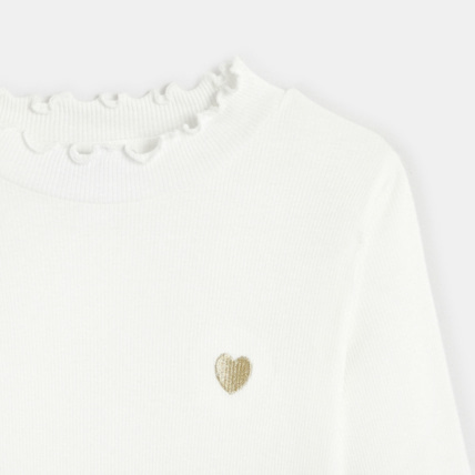 Avis T-shirt côtelé broderie cœur blanc fille OKAIDI 3