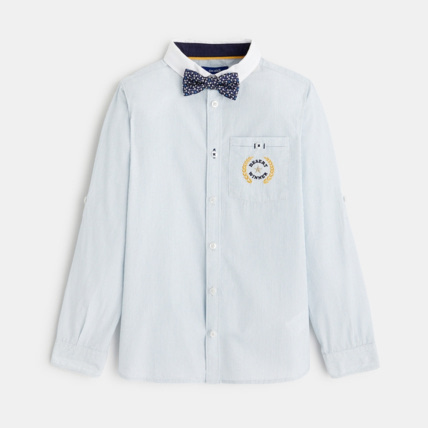 Avis Chemise rayée chic manches ajustables et nœud papillon bleue garçon OKAIDI 1