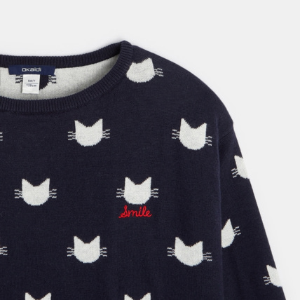 Avis Pull jacquard motif chat bleu fille OKAIDI 2
