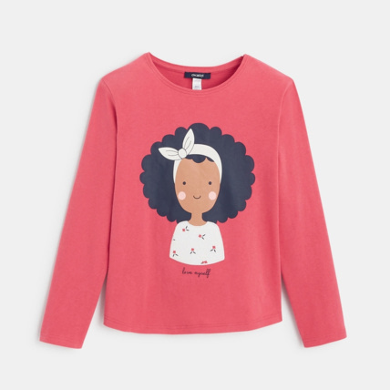 Avis T-shirt personnage et message rose fille OKAIDI 1