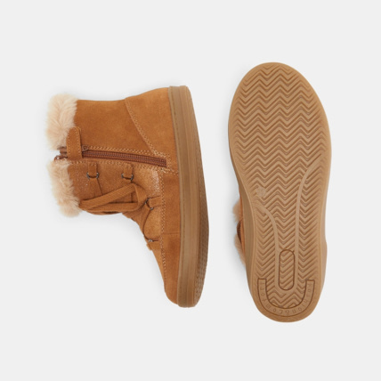 Avis Boots lacées fourrées en croûte de cuir irisée beige fille OKAIDI 3