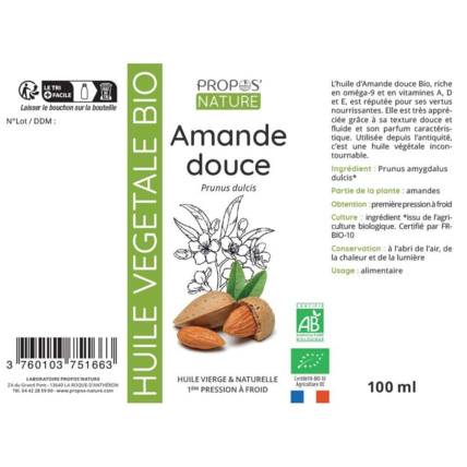 Avis Huile végétale d'amande douce Bio Propos'Nature 2
