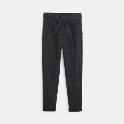 Avis Pantalon à pinces ceinturé à carreaux gris fille OKAIDI 1