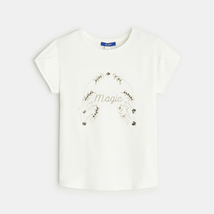 Avis T-shirt col rond à motif brodé blanc fille OKAIDI 1